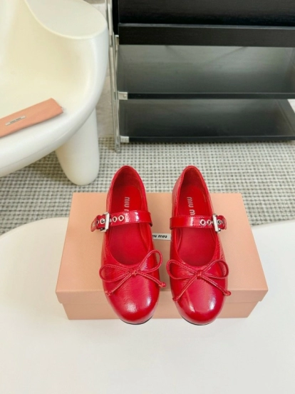 2025 Women Miu Miu Red Leather Mary Jane Buckle KFY00300