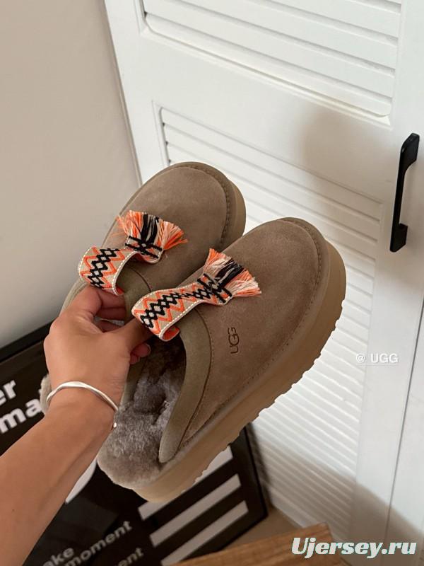 2024 UGG Grey Suede Slippers Woven Tassel MJ00230