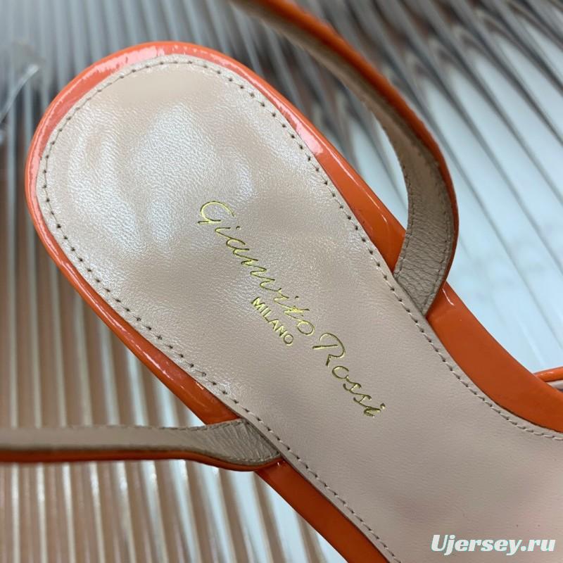 2025 Women Gianvito Rossi Orange Patent Leather Platform Sandals KFY00340