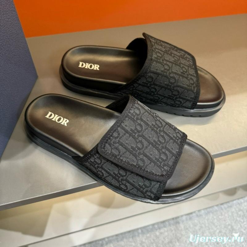 2024 Dior Black Fabric Leather Slippers MJ00180