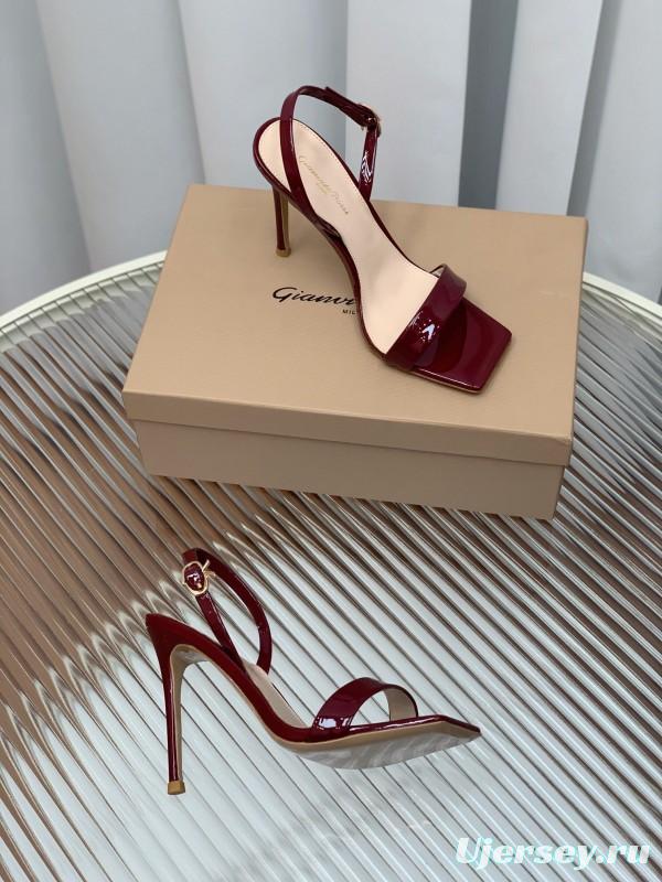 2025 Women Gianvito Rossi Burgundy Patent Leather High Heel Sandals