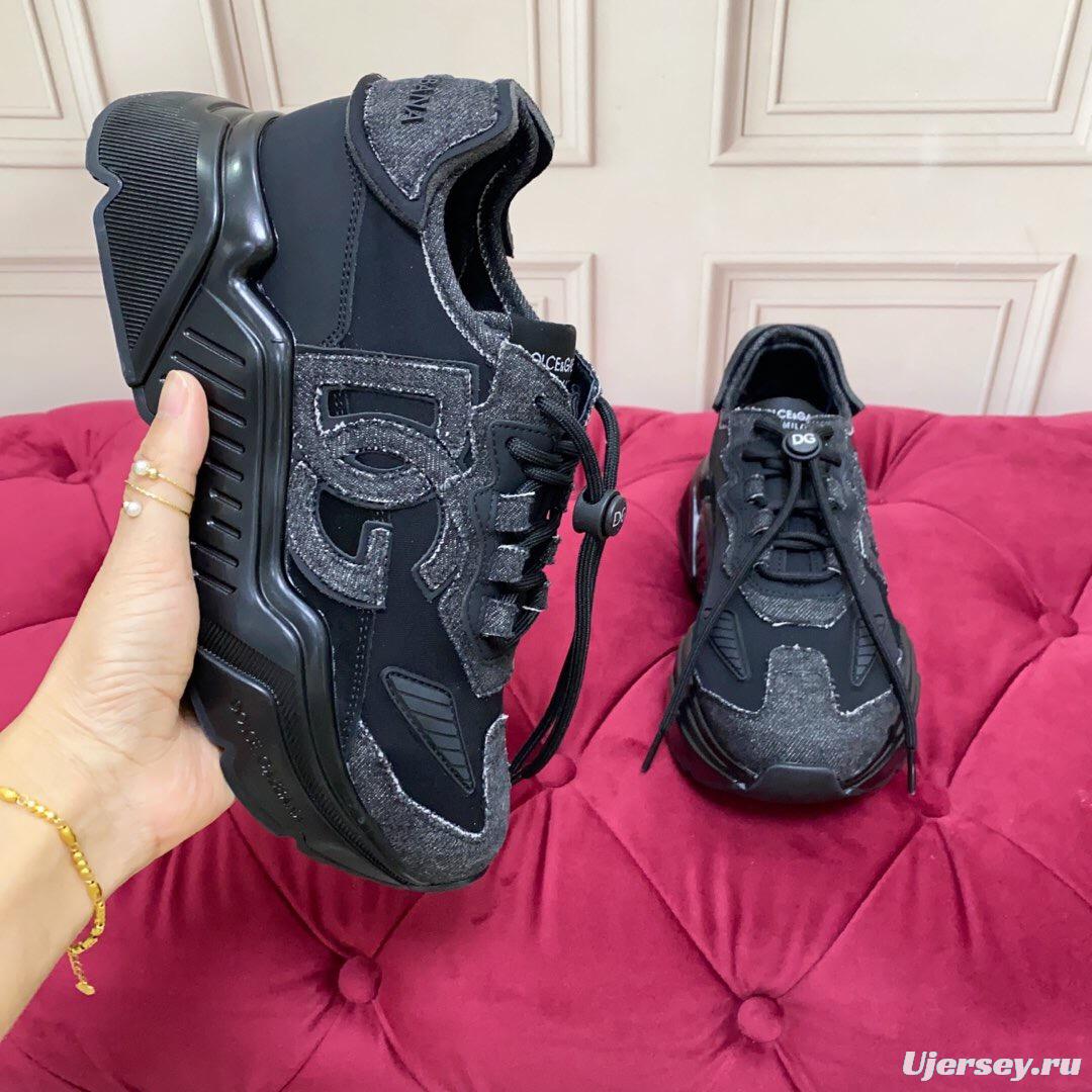 2025 Unisex Dolce & Gabbana Black Silk Leather Lycra Sneakers DG00330(F)/LY00340(M)
