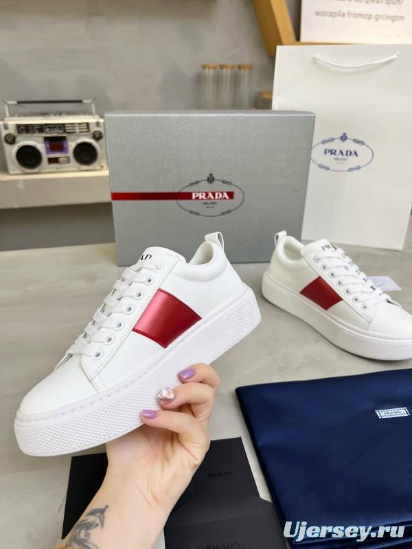 2024 Women Prada White Red Leather Sneakers MJ00310