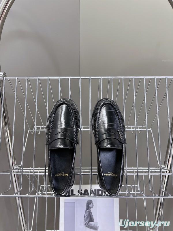 2025 Women Yves Saint Laurent Black Leather Loafers