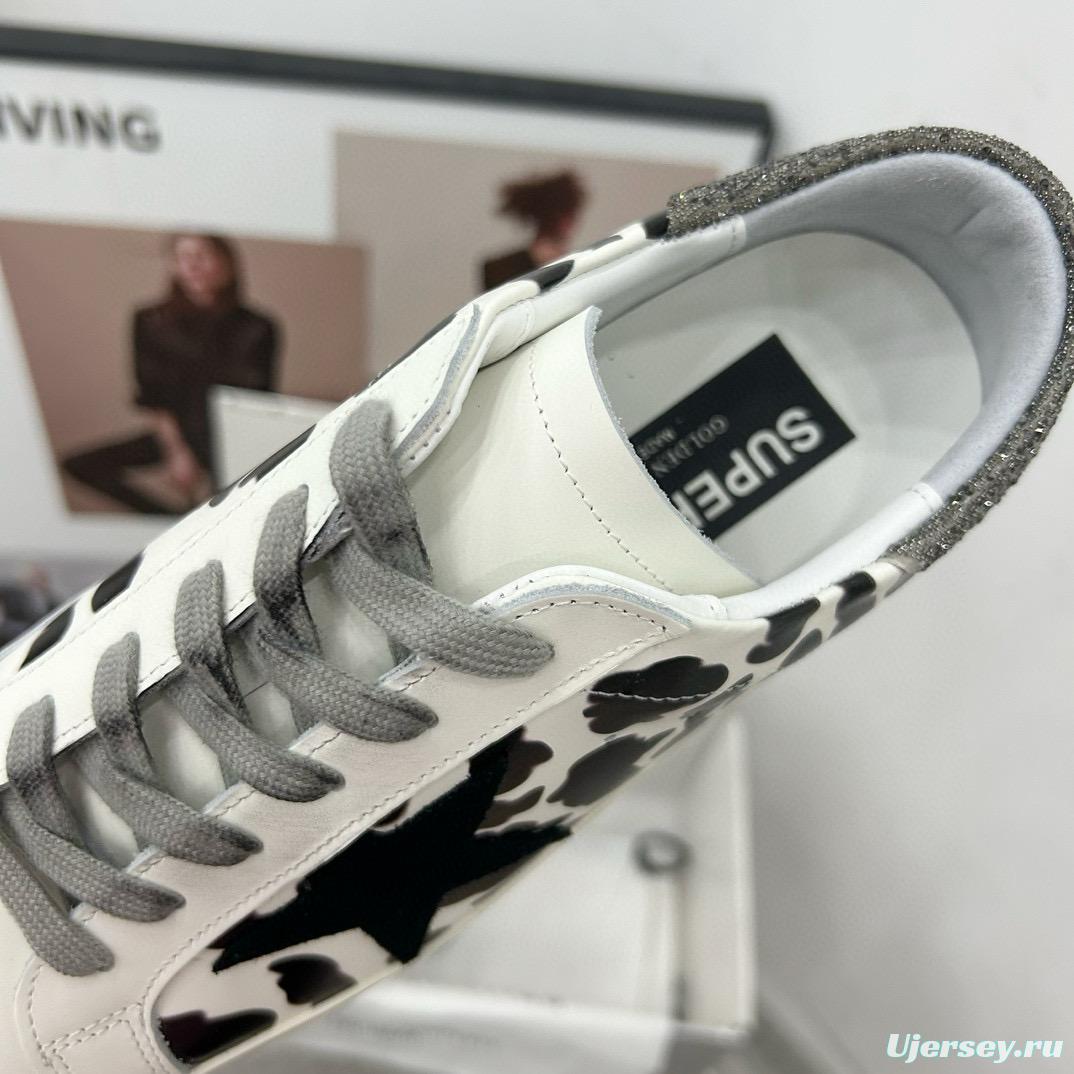 2025 Women GGDB Black White Leather Cow Print Sneakers