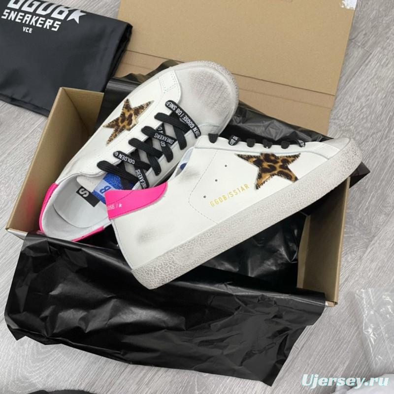 2025 Women GGDB White Pink Leopard Print Leather Sneakers