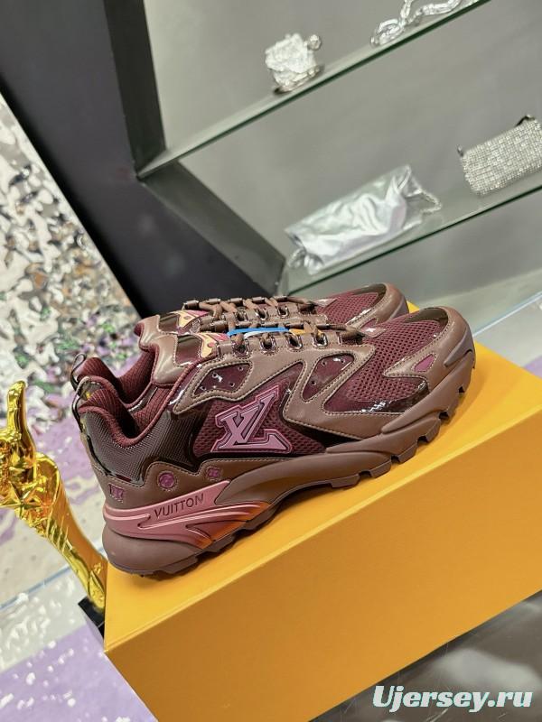 2025 Men Louis Vuitton Brown Mesh Leather Sneakers MJ00420