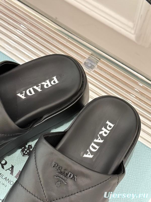 2025 Slippers Prada Black Leather Slippers