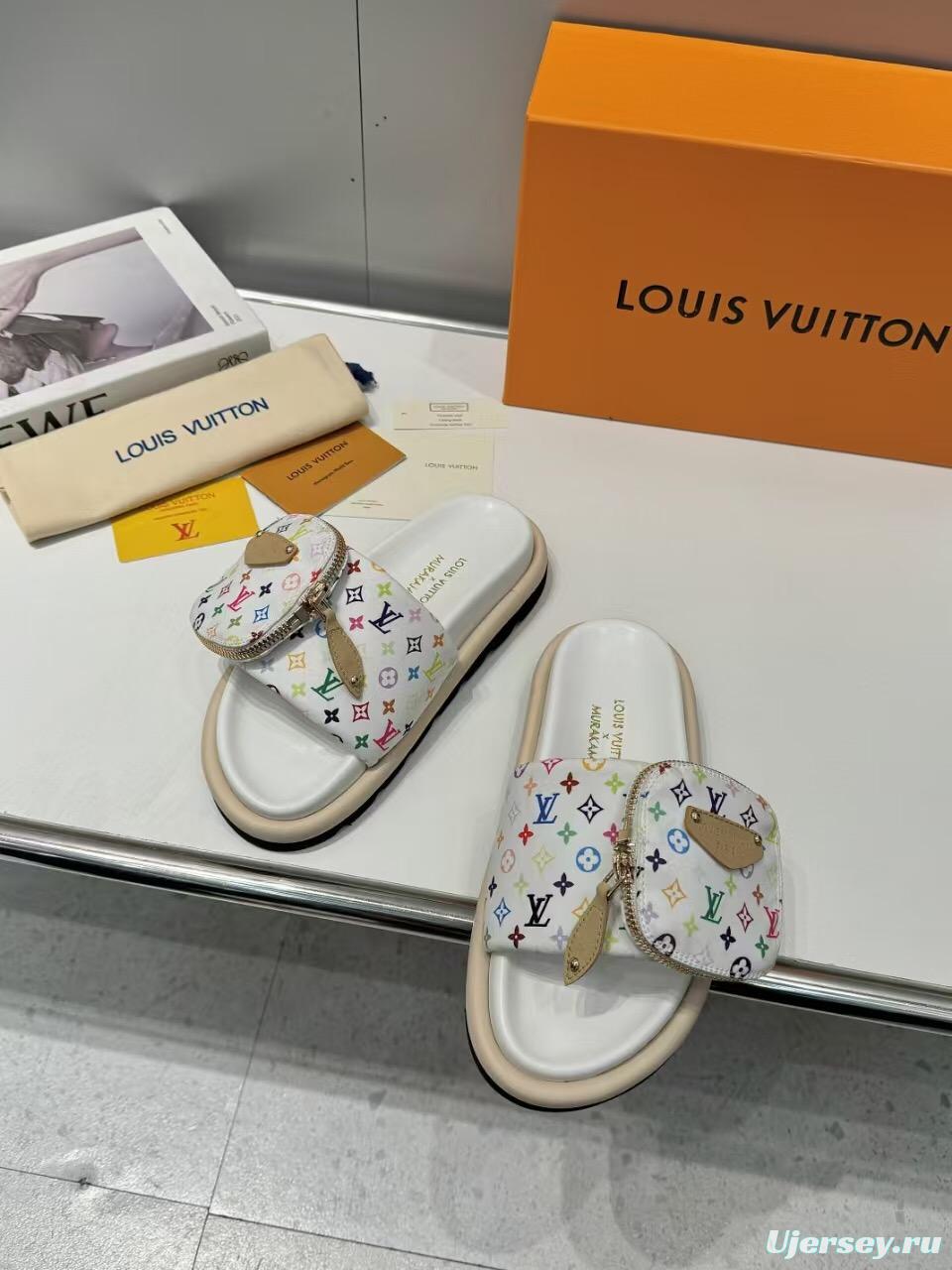 2025 Slippers Louis Vuitton White Multicolor Canvas Slippers