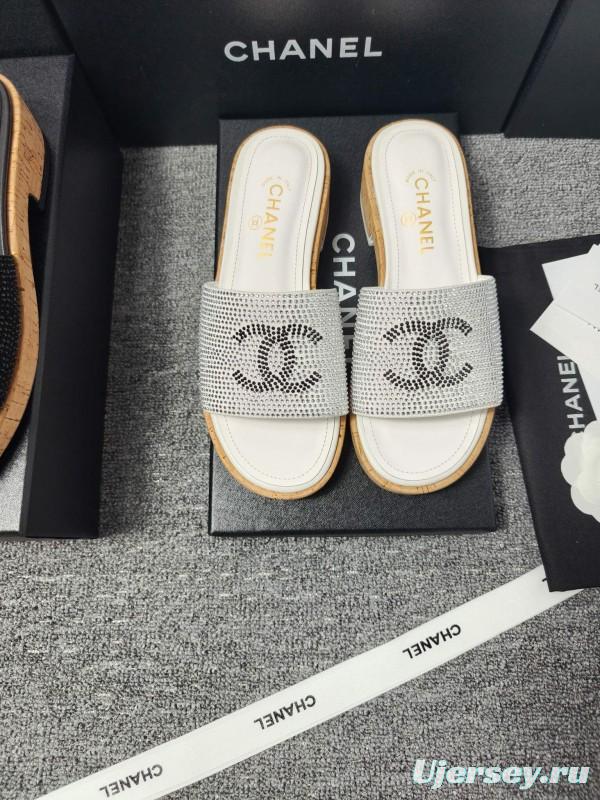 2025 CHANEL Silver Crystal Leather Slippers