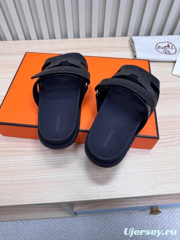 2025 Slippers Hermès Black Leather Slippers