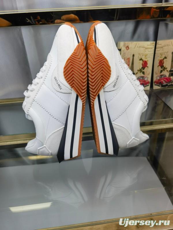 2025 Unisex TOM FORD White Leather Suede Sneakers LY00360(F)/LY00370(M)
