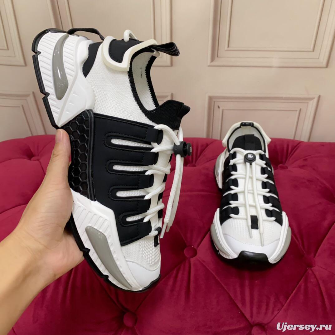 2025 Unisex Dolce & Gabbana Black White Mesh Leather Sneakers LY00340