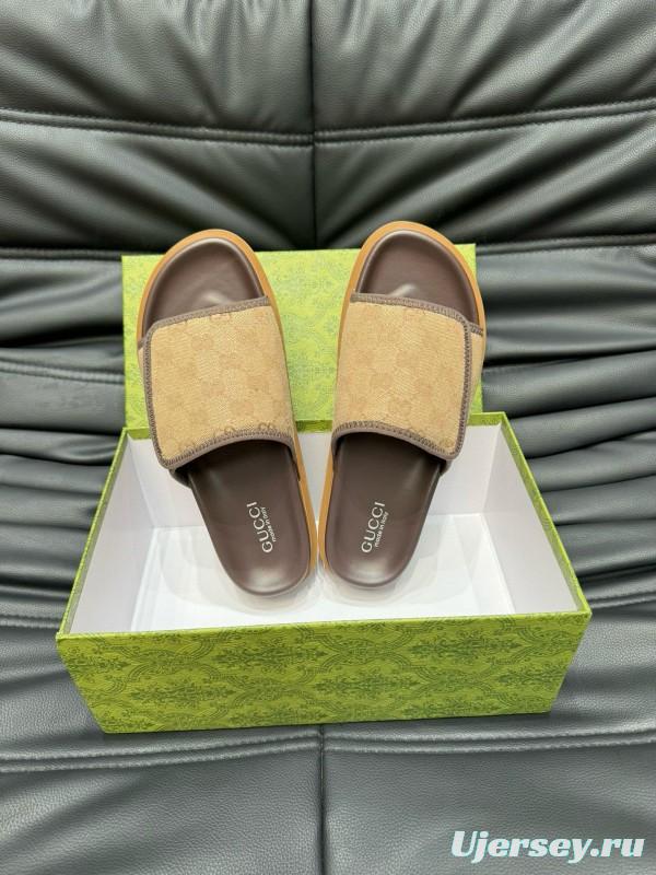 2024 Slippers Gucci Brown Canvas Leather Slippers MJ00200
