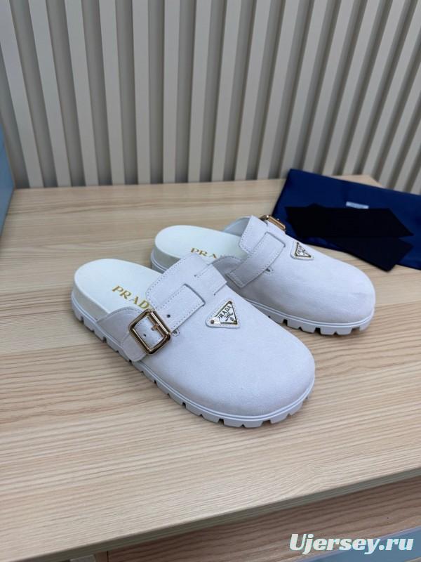 2025 Slippers Prada Light Gray Suede Slippers LY00280