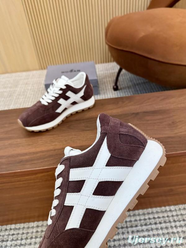 2025 Unisex HOGAN Burgundy White Suede Leather Sneakers