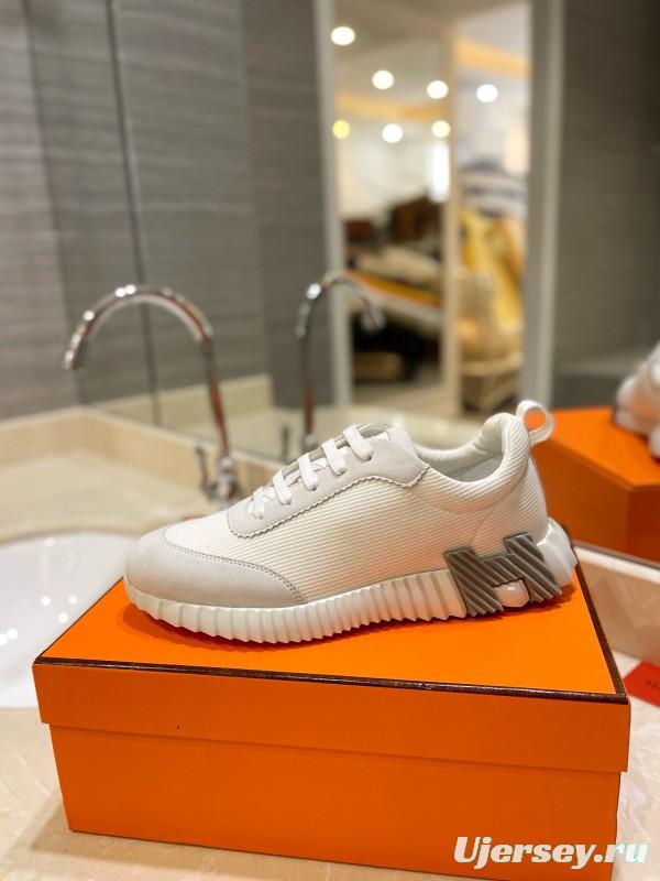2024 Unisex Hermès White Cream Imported Silky Goat Suede Nylon Sneakers MJ00320