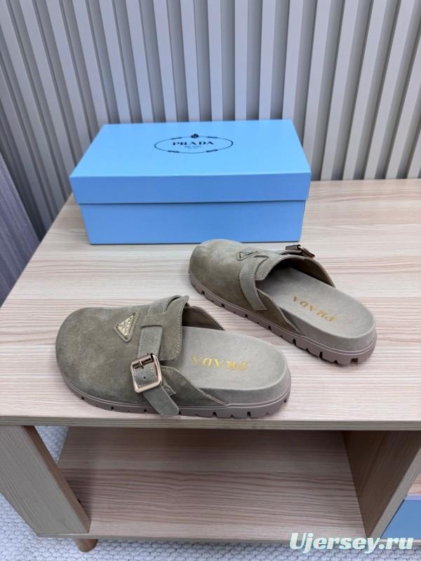 2025 Prada Grey Suede Slippers LY00280