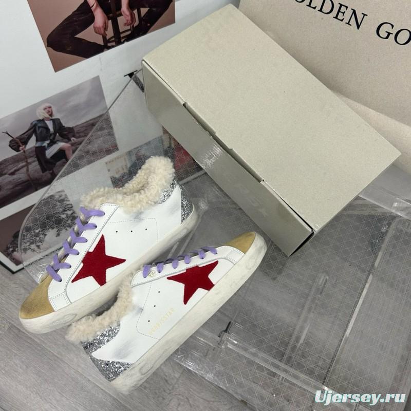 2025 Women GGDB White Red Shearling Leather Sneakers