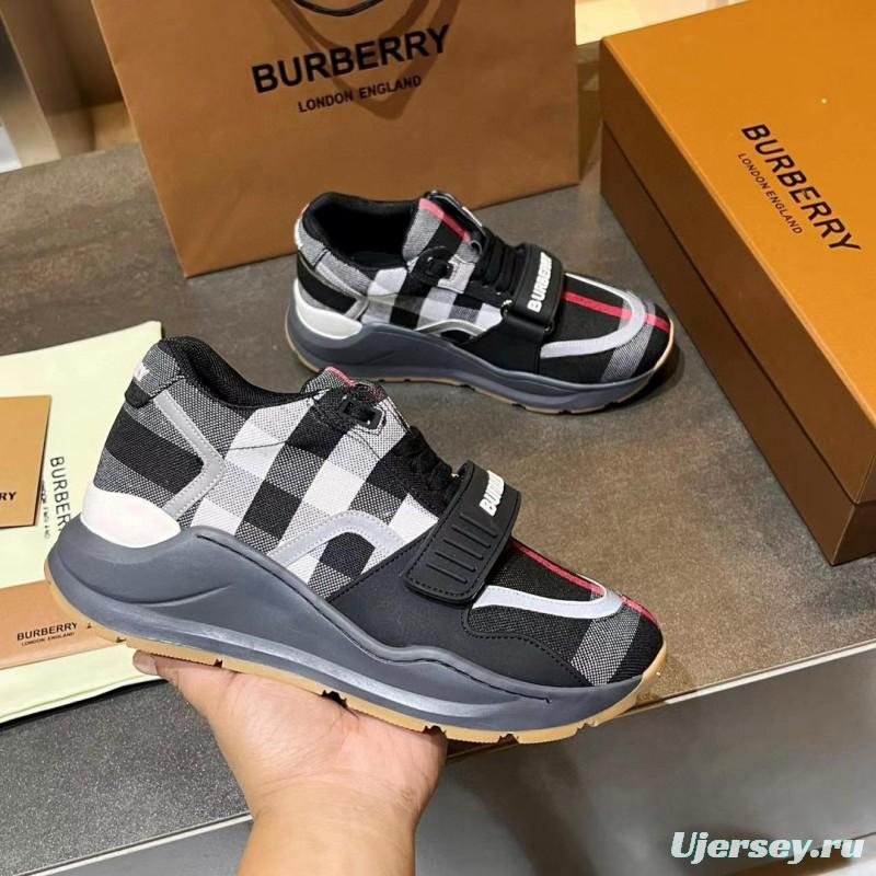 2025 Unisex Burberry Black White Suede Leather Mesh Sneakers Vintage Pattern MJ00360