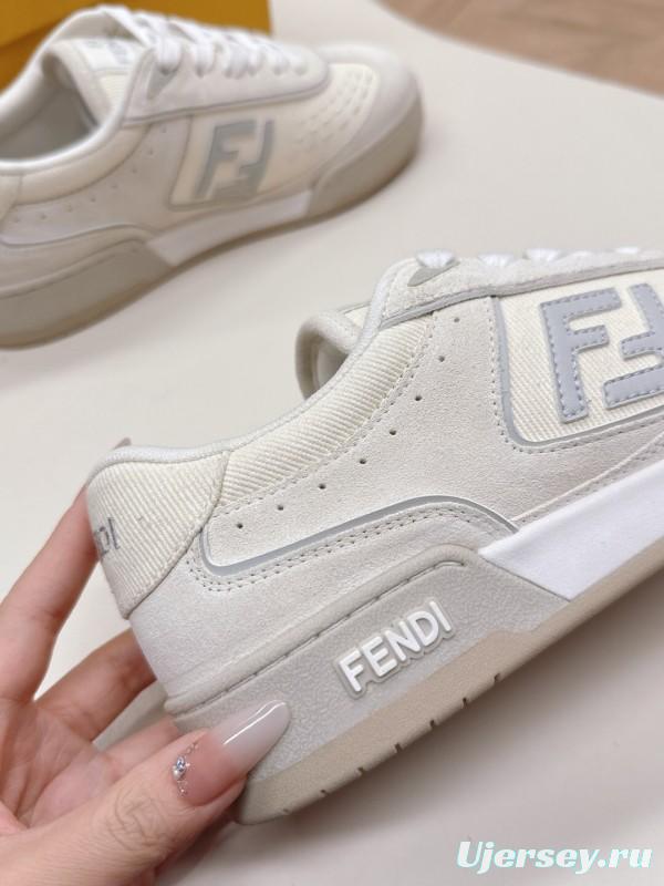 2025 Unisex Fendi White Grey Leather Plimsolls FF Retro Design LY00350(F)/LY00360(M)
