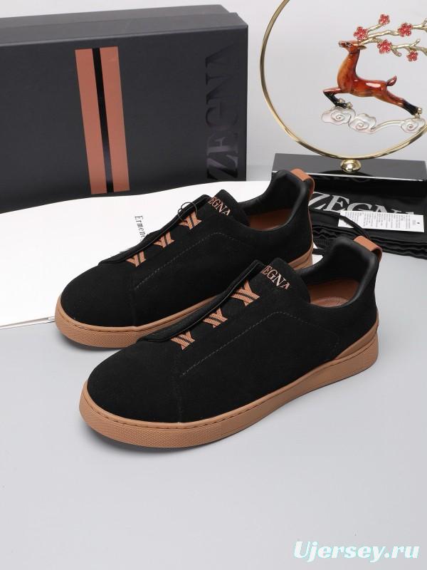2024 Men Ermenegildo Zegna Black Brown Suede Leather Sneakers MJ00240