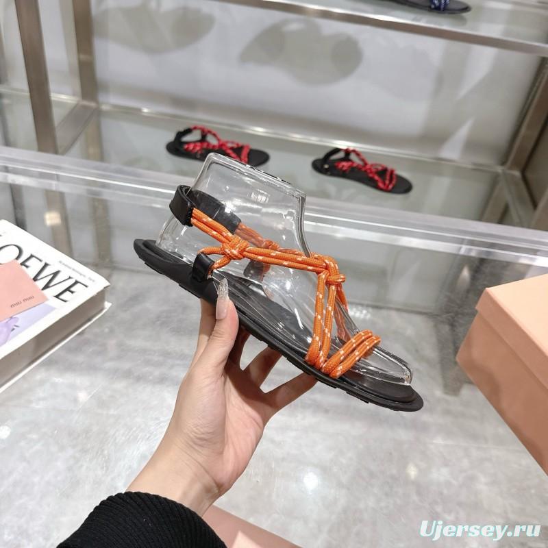2025 Women Miu Miu Orange Black Rope Leather Sandals
