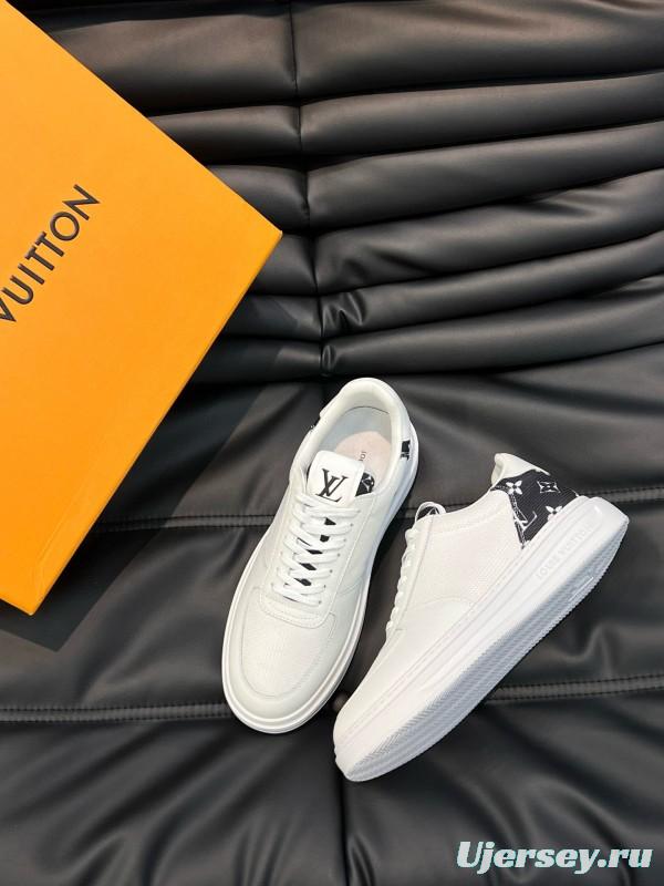 2024 Men Louis Vuitton White Leather Mesh Sneakers MJ00400