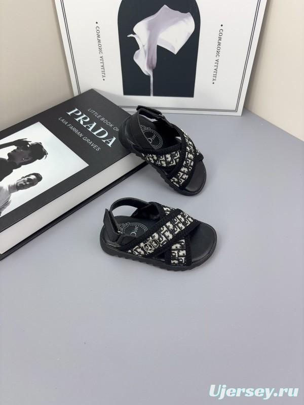2025 Kids Dior Black White Fabric Sandals