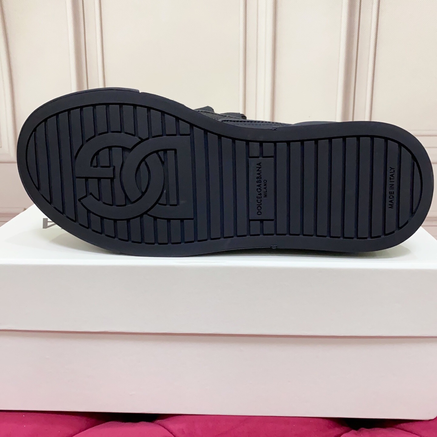 2025 Men Dolce & Gabbana Black Mesh Leather Sneakers