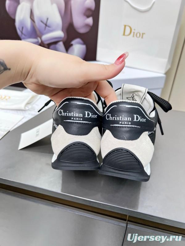 2025 Women Dior Black White Leather Sneakers Handwritten Logo KFY00290