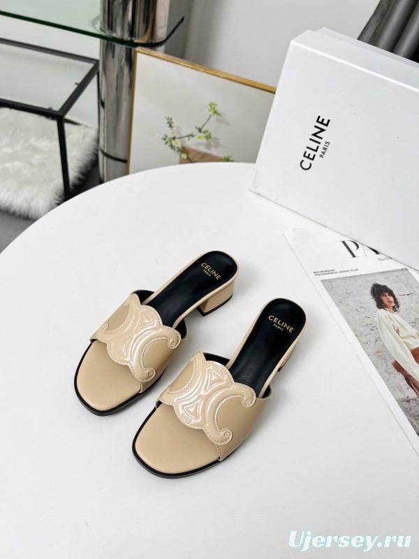 2025 Women Celine Beige Leather Mules