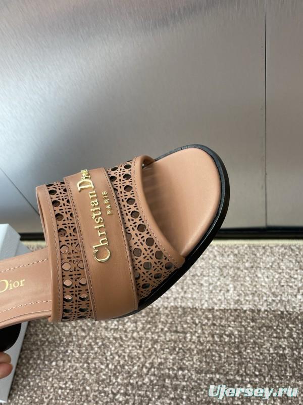 2025 Women Dior Brown Leather Sandals Christian Dior Paris KFY00310
