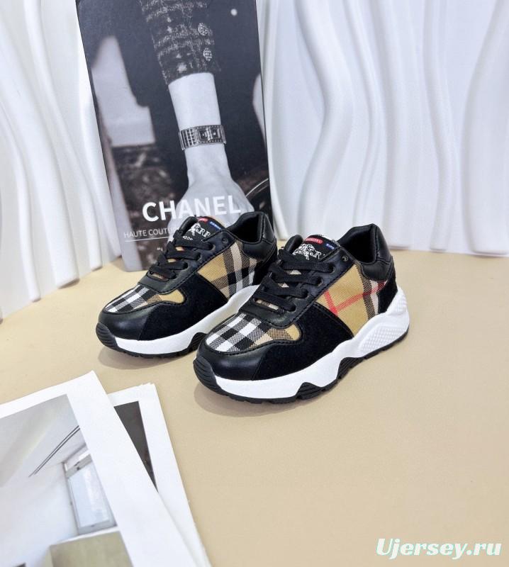 2024 Kids BURBERRY Beige White Black Leather Fabric Sneakers