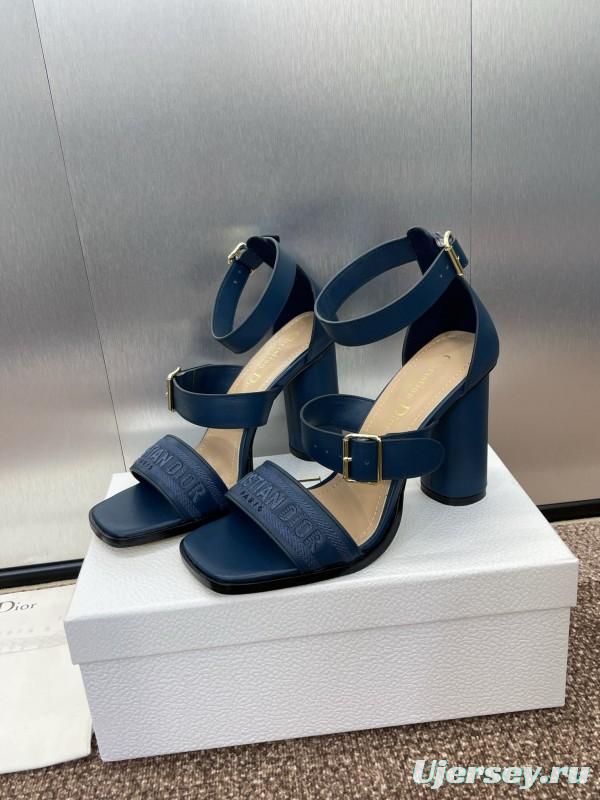 2025 Women Dior Blue Leather Suede High Heel Sandals