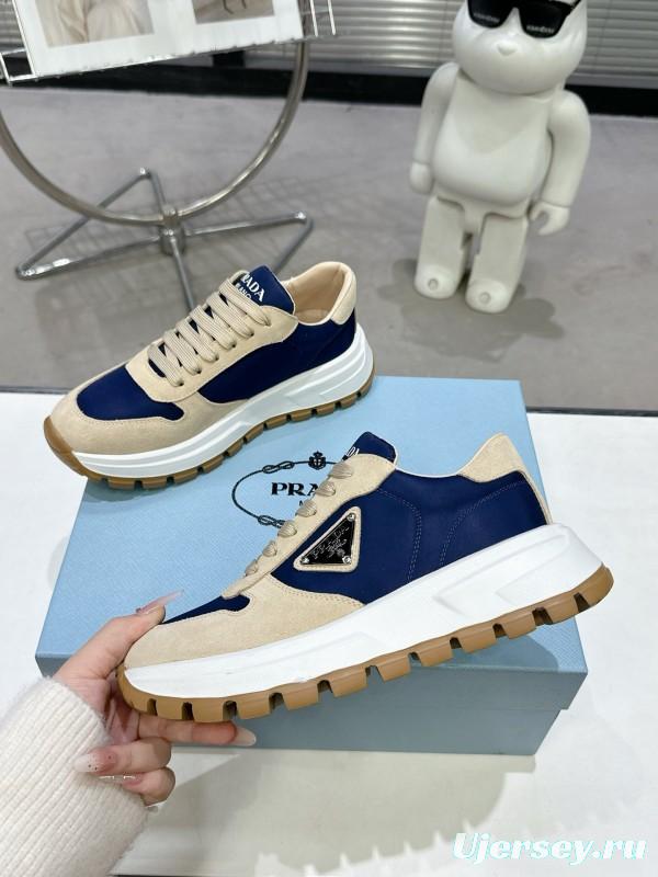 2025 Unisex Prada Blue Beige Suede Leather Sneakers KFY00310