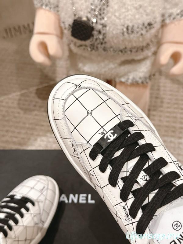 2025 Women Chanel White Black Leather Sneakers