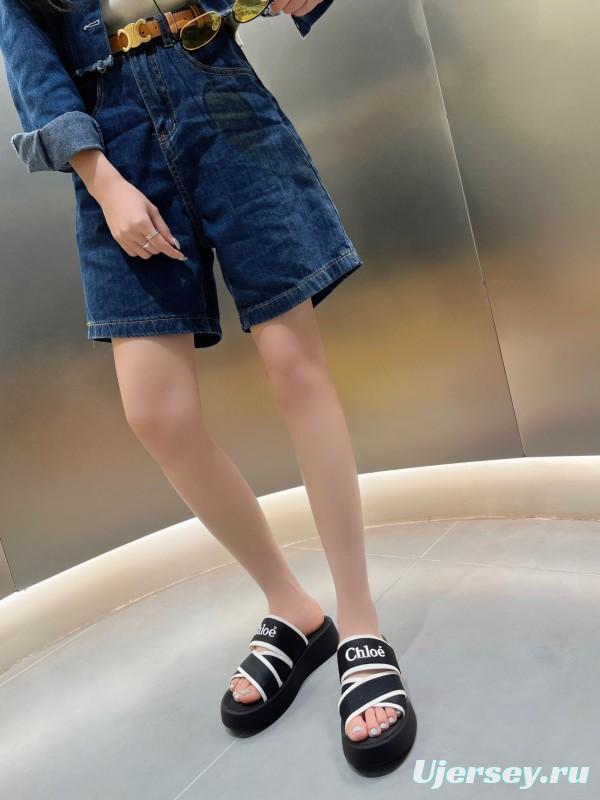 2025 Chloe Black White Knitted Embroidery Slippers LY00240