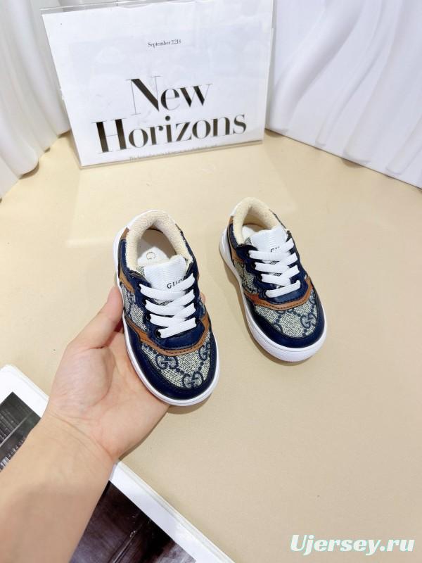 2024 Kids Gucci Blue Brown Canvas Leather Sneakers
