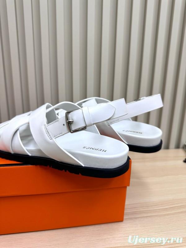 2025 Slippers Hermès White Leather Sandals LY00270