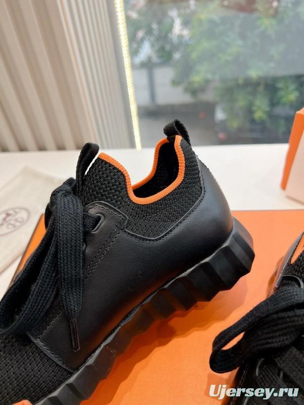 2024 Unisex Hermès black orange knit sneakers