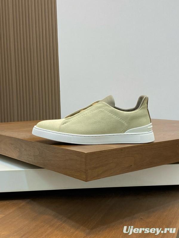 2024 Men Ermenegildo Zegna Beige PELLETESSUTA Calfskin Sneakers Elastic Detail MJ00280