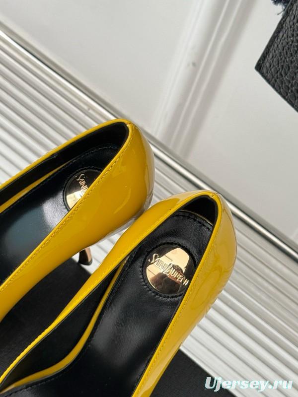 2024 Women Yves Saint Laurent Yellow Patent Leather High Heels
