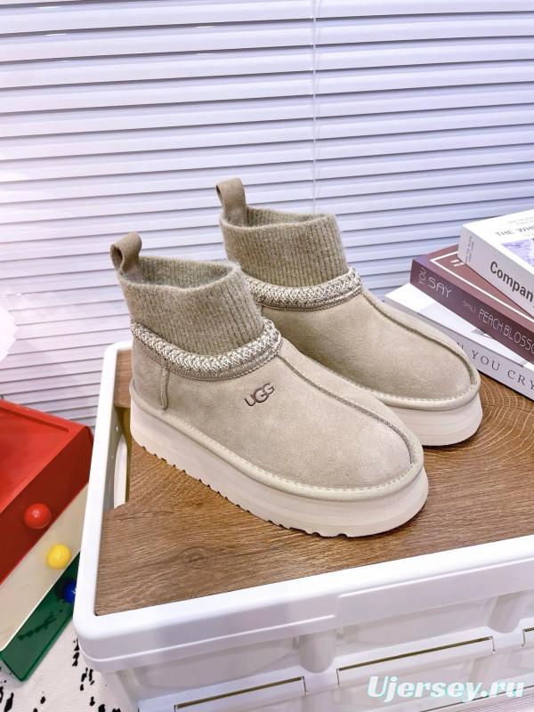 2024 Women UGG beige suede knit sock boots