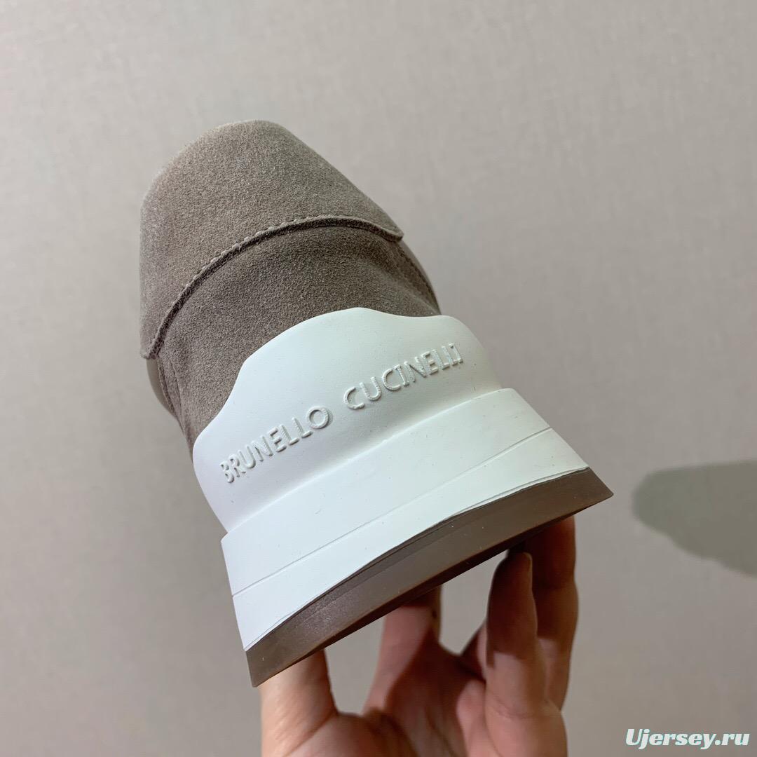 2025 Unisex Brunello Cucinelli Beige Grey Suede Mesh Sneakers LY