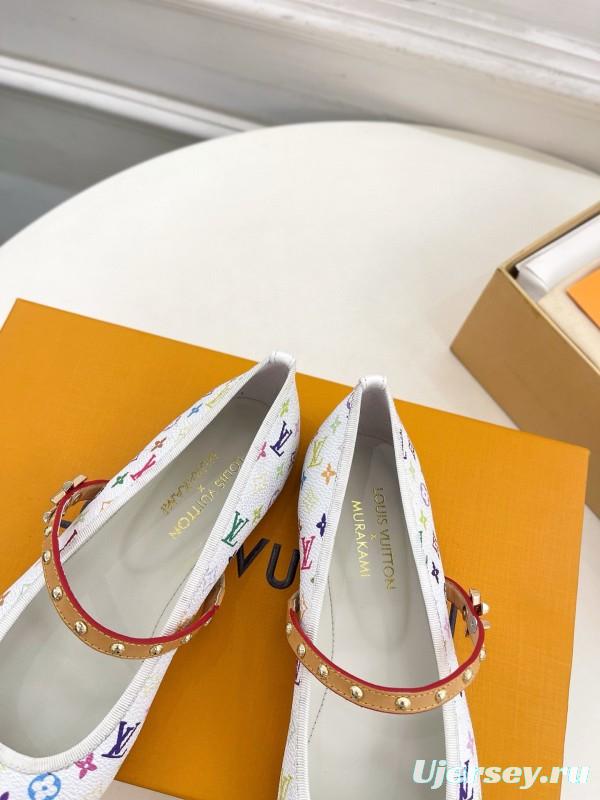 2025 Women Louis Vuitton White Multicolor Canvas Ballet Flat MJ00300