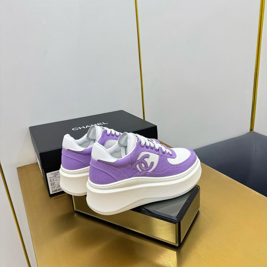 2025 Women Chanel Purple White Leather Canvas Sneakers
