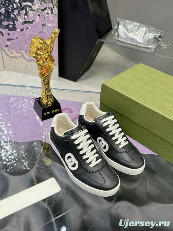 2024 Unisex Gucci Black White Leather Suede Sneakers MJ00310
