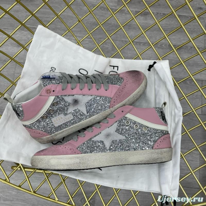 2024 Women GGDB Pink Silver Suede Leather High Top Sneakers MJ00300