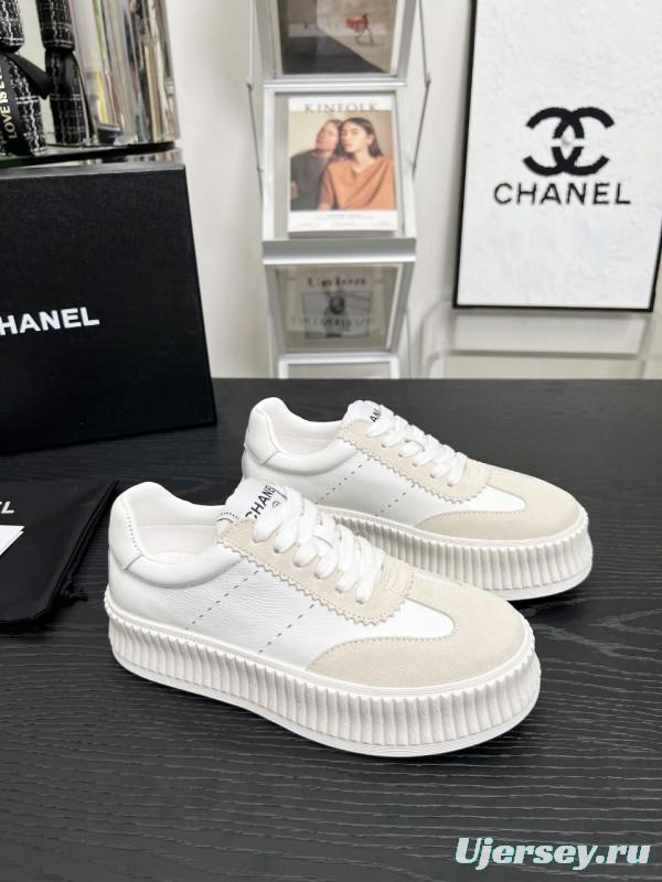 2025 Women Chanel White Leather Suede Sneakers LY00270